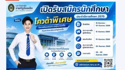 เปิดรับสมัครโควต้าพิเศษ มหาวิทยาลัยราชภัฏร้อยเอ็ด ปีการศึกษา 2570