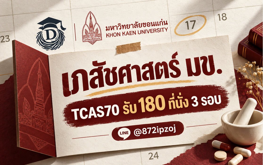 โปสเตอร์ประกอบบทความ DreamNestHub เรื่องเภสัชศาสตร์ มข. TCAS70 รับ 180 ที่นั่ง 3 รอบ