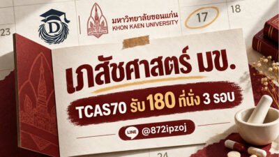 โปสเตอร์ประกอบบทความ DreamNestHub เรื่องเภสัชศาสตร์ มข. TCAS70 รับ 180 ที่นั่ง 3 รอบ